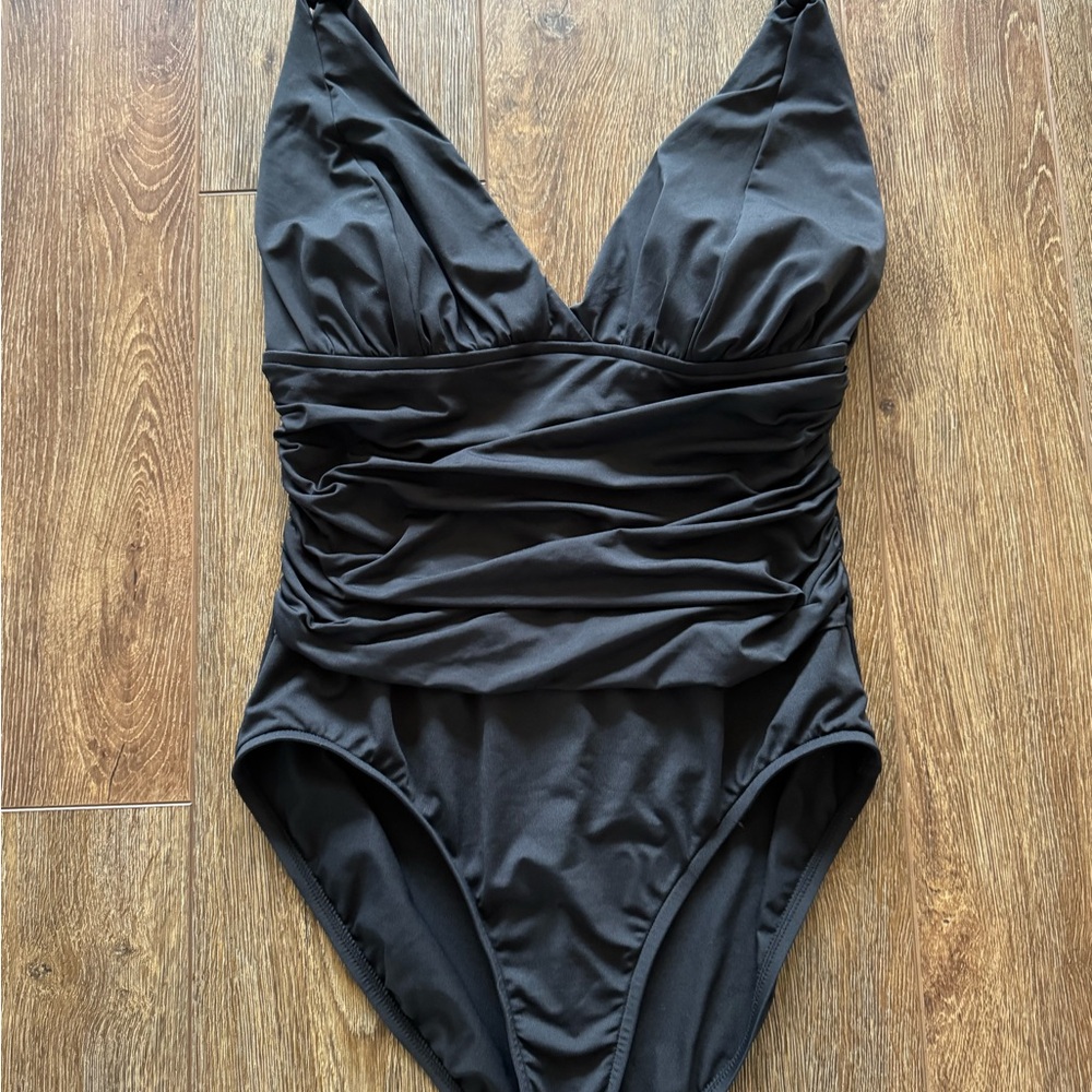 La Blanca Black One-Piece Swimsuit with Subtle V-Neck